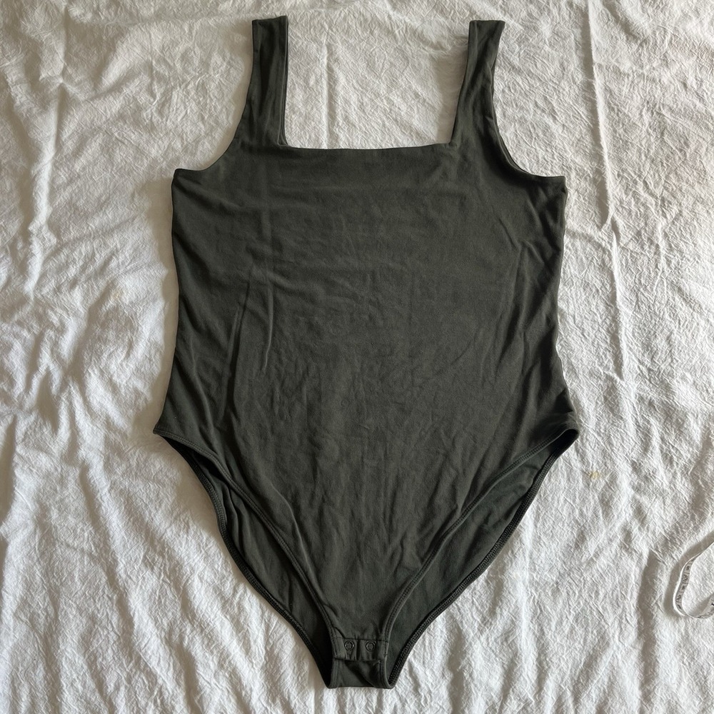 Old Navy Bodysuit Women's XL Double-Layer Squared Neck Sleeveless Green Olive